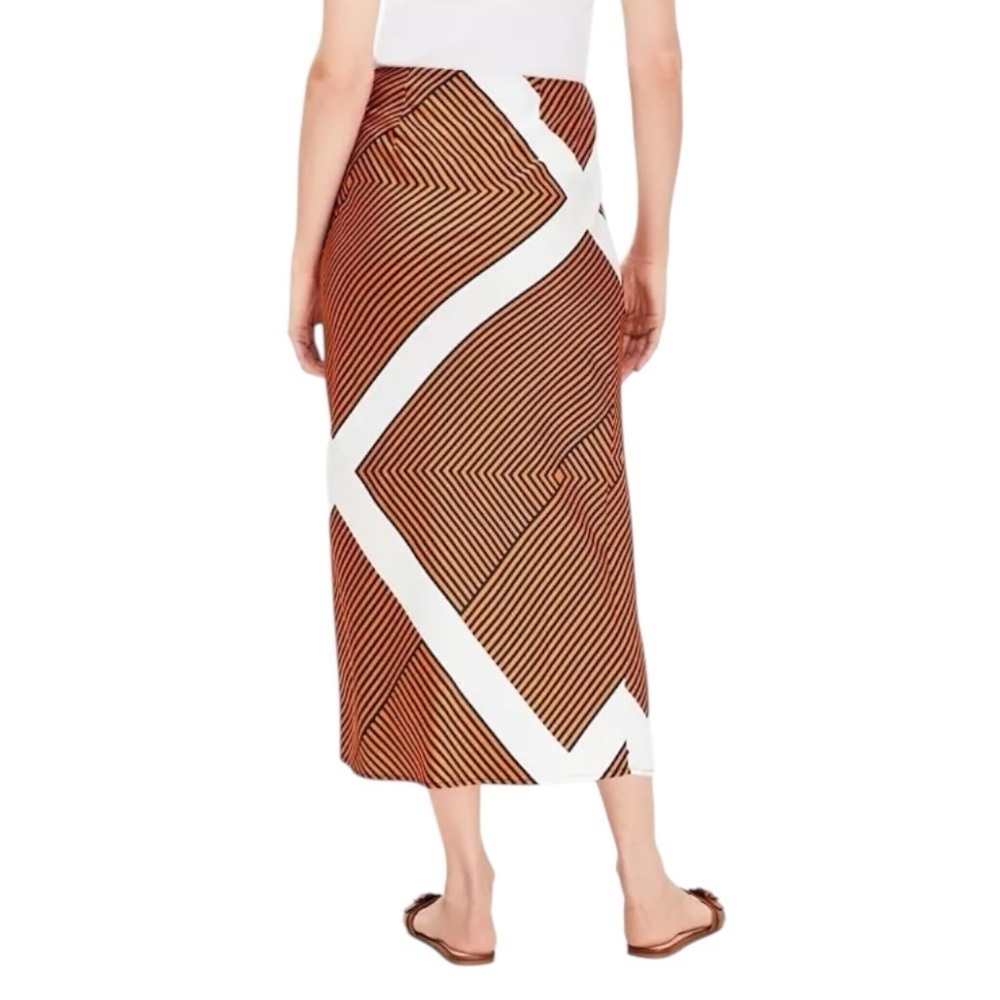LOFT Bias Cut Midi Skirt Ann Taylor Orange Navy Blue White Size 6 Wrap Maxi Midi - Picture 2 of 8